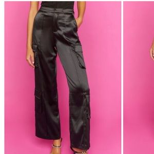 Satin Wide-Leg Cargo Pants